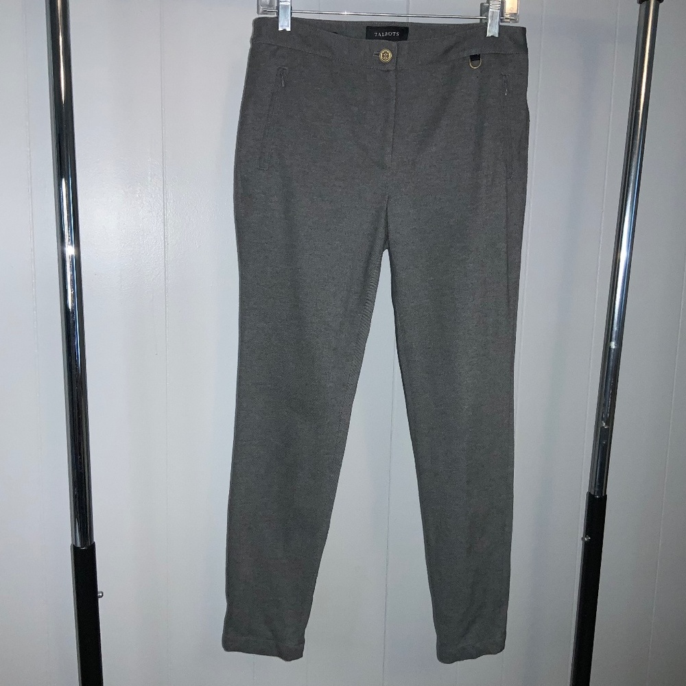 Talbots Skinny Ankle gray tweed pants Sz 6P front zip pockets stretch